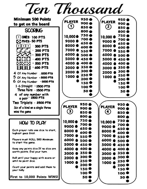10000 dice game rules printable